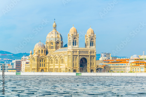 Cathedral La Major viewed over Mucem Museum of European and Mediterranean Civilisations at Marseille, France photo