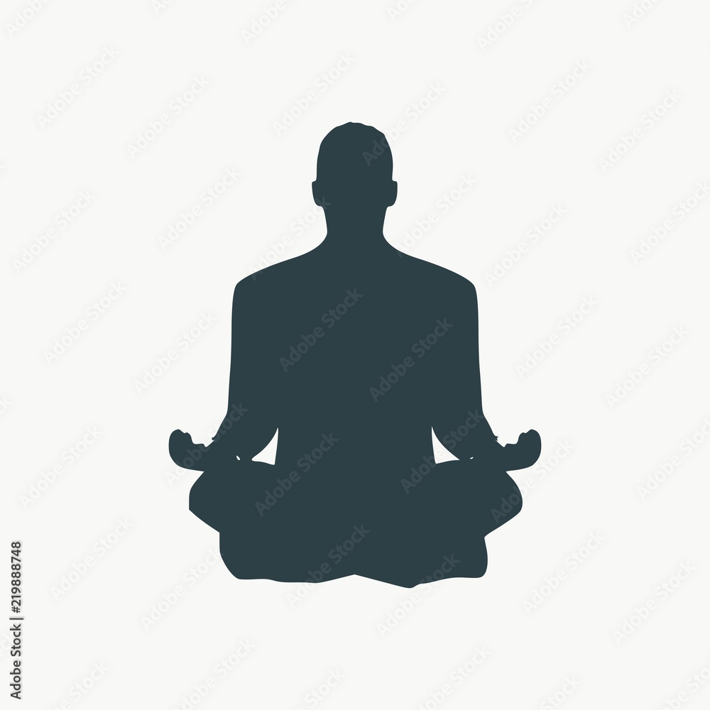 Businessman sit in meditation pose. Cutout silhouette.