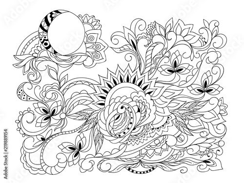 zen art composition with sun and moon symbols