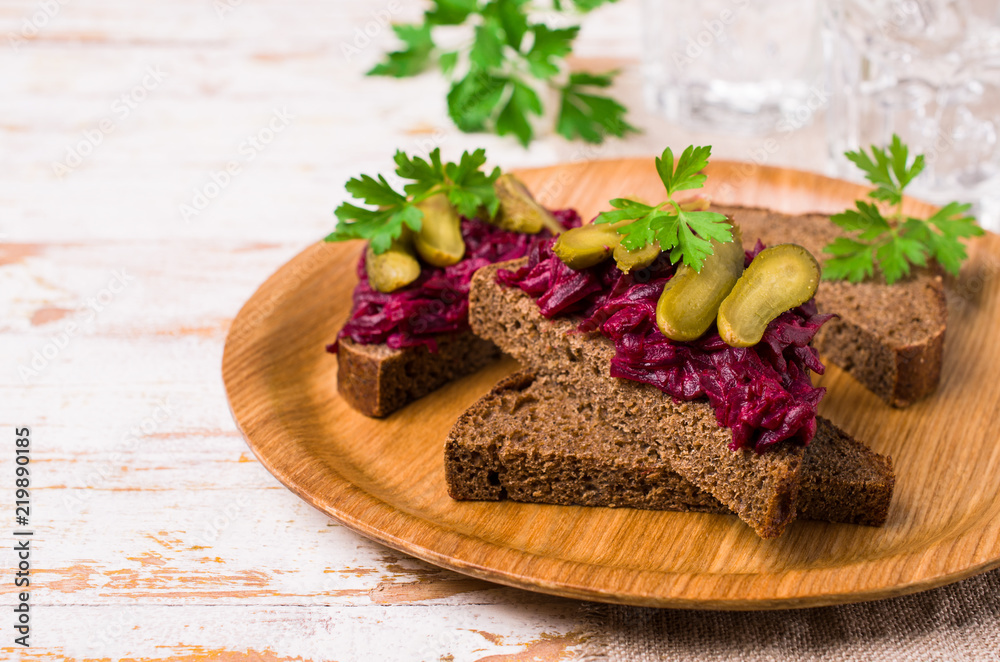 Sandwiches with beet and pickled cucumber Sandwiches with beet and pickled cucumber