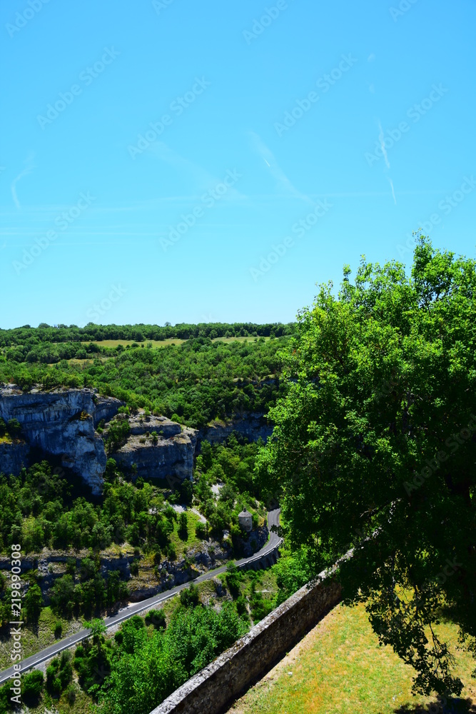 View of the Lot River valley from atop the medieval village of Rocamadour, France