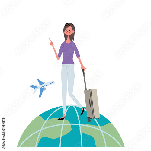 海外旅行をする女性　イラスト
