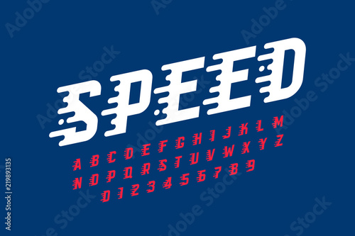 Speed style retro font design, alphabet letters and numbers