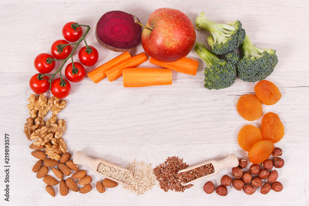 Frame of best nutritious natural food for health and good memory, healthy eating, place for text Frame of best nutritious natural food for health and good memory, healthy eating, place for text