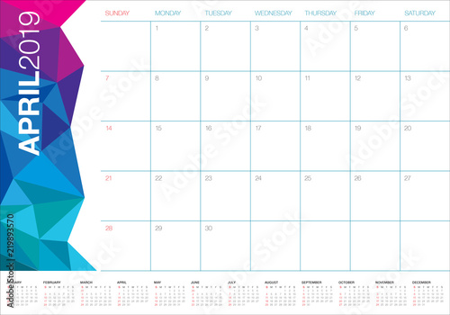 April 2019 desk calendar vector illustration