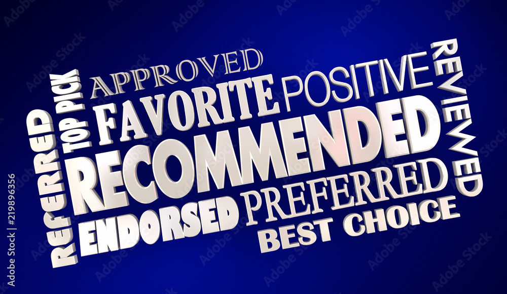 Recommended Referred Approved Word Collage 3d Illustration