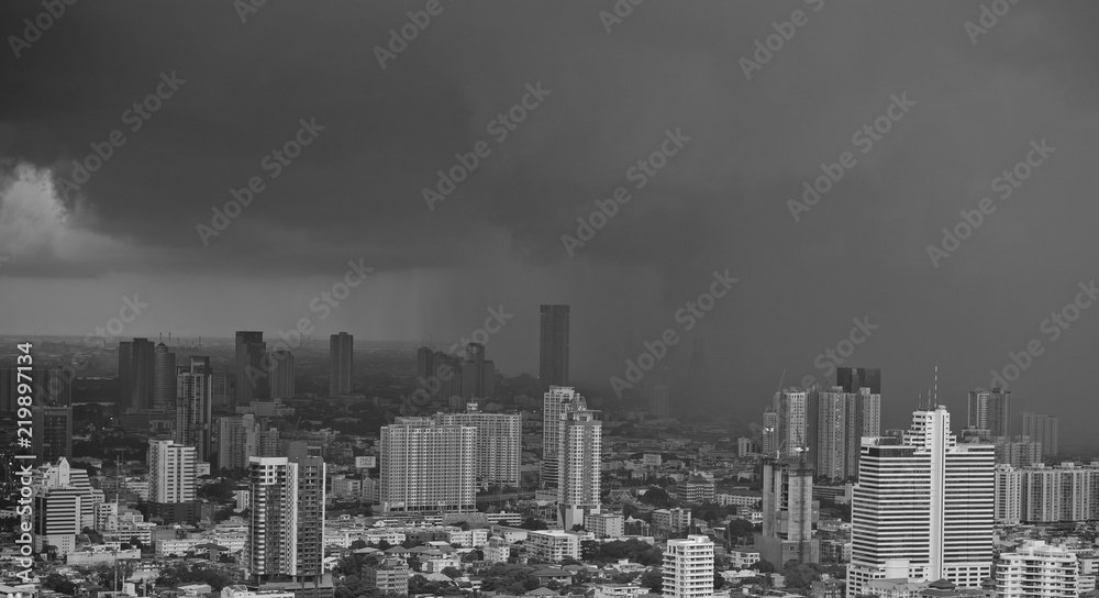 high angle view of rain in the city, storm 