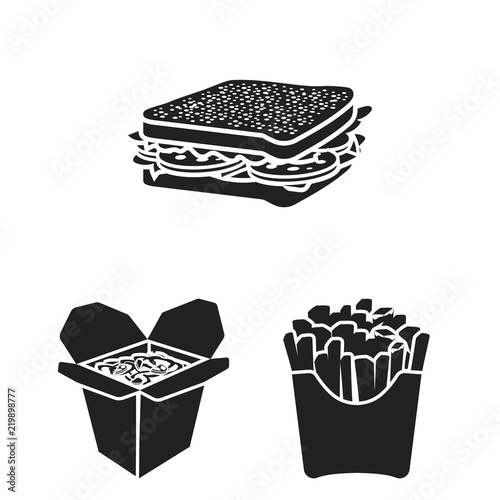 Fast food black icons in set collection for design.Food from semi-finished products vector symbol stock web illustration.