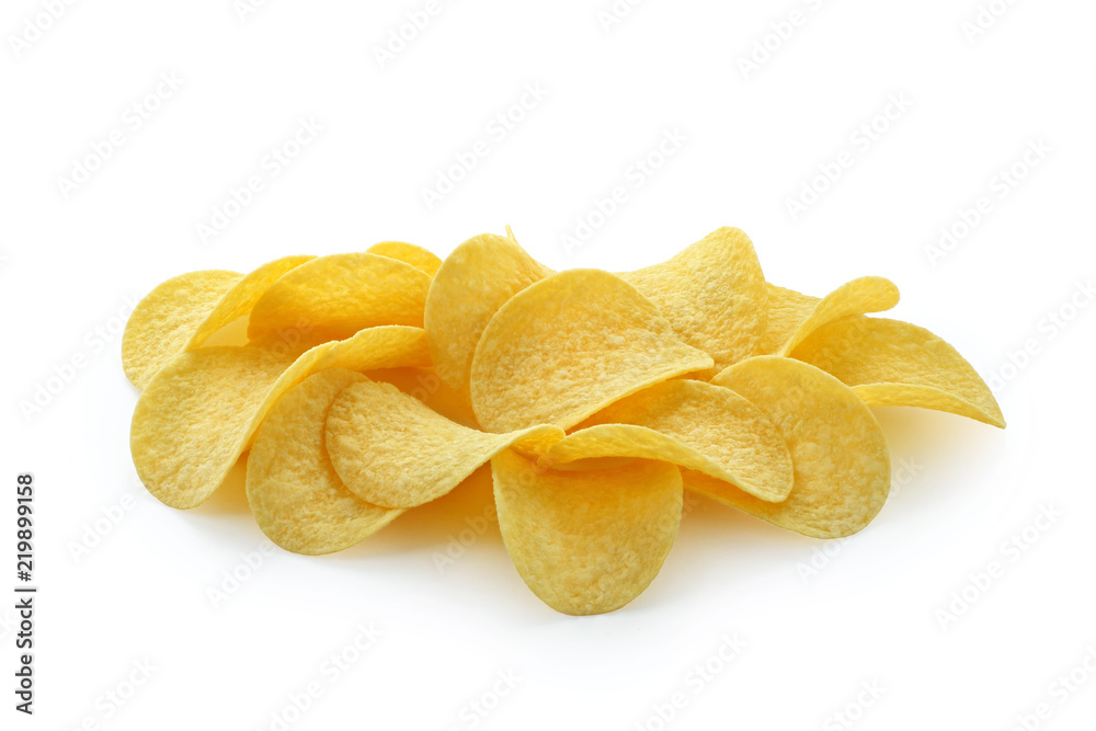 large potato chips on white background isolated large potato chips on white background isolated