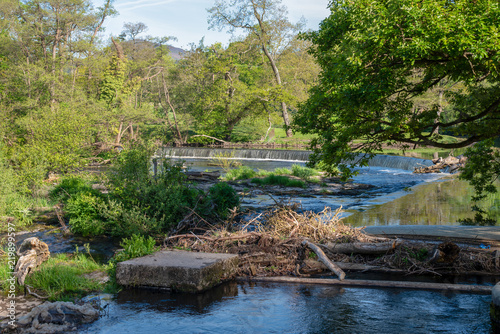 The Horseshoe Falls is a weir on the River Dee nort-west of the town of LLangollen. The 460 feet long weir creates a pool of water that enters the Llangollen Canal.