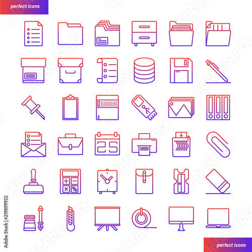 Office Supply Color Line Icons perfect pixel. 