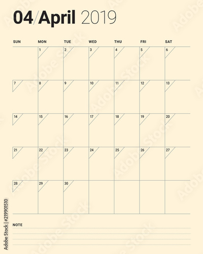 April 2019 desk calendar vector illustration © dolphfyn