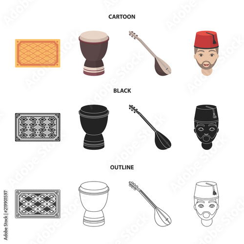 Turkish carpet, saz, drum, turkish men.Turkey set collection icons in cartoon,black,outline style vector symbol stock illustration web.