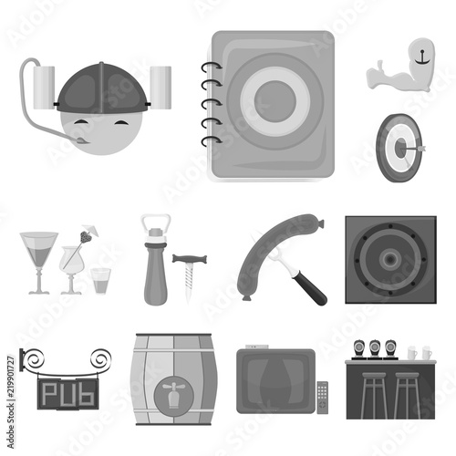 Pub, interior and equipment monochrome icons in set collection for design. Alcohol and food vector symbol stock web illustration.