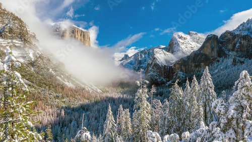 Beautiful view of yosemite national park winter season in California photo