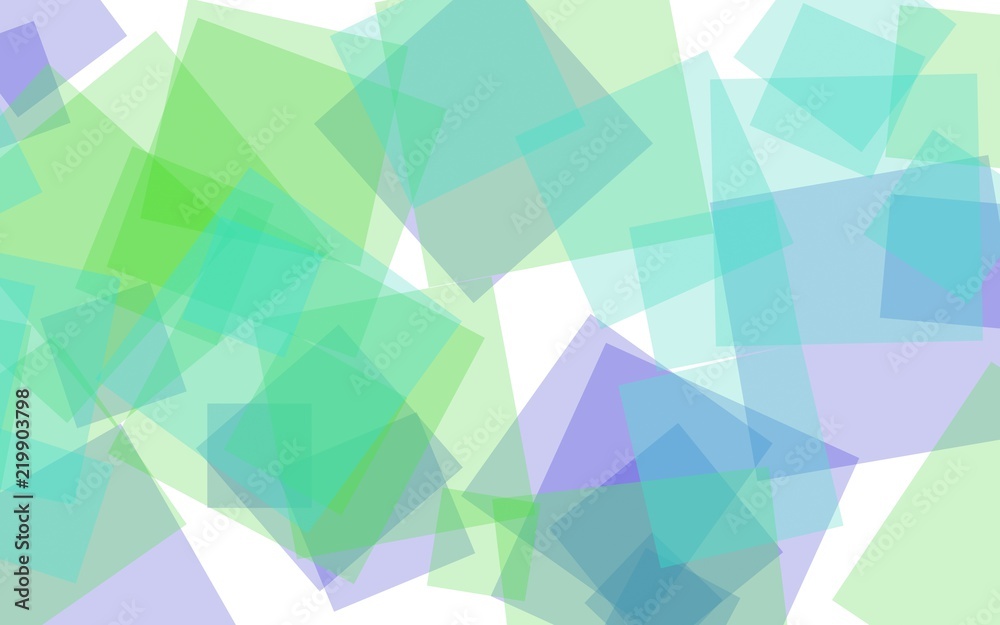 Fototapeta premium Multicolored translucent squares on white background. Green tones. 3D illustration