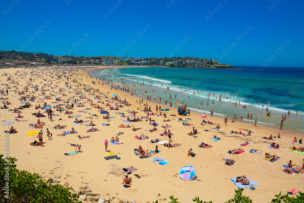 Bondi Beach full of tourists for vacation, Sydney, Australia