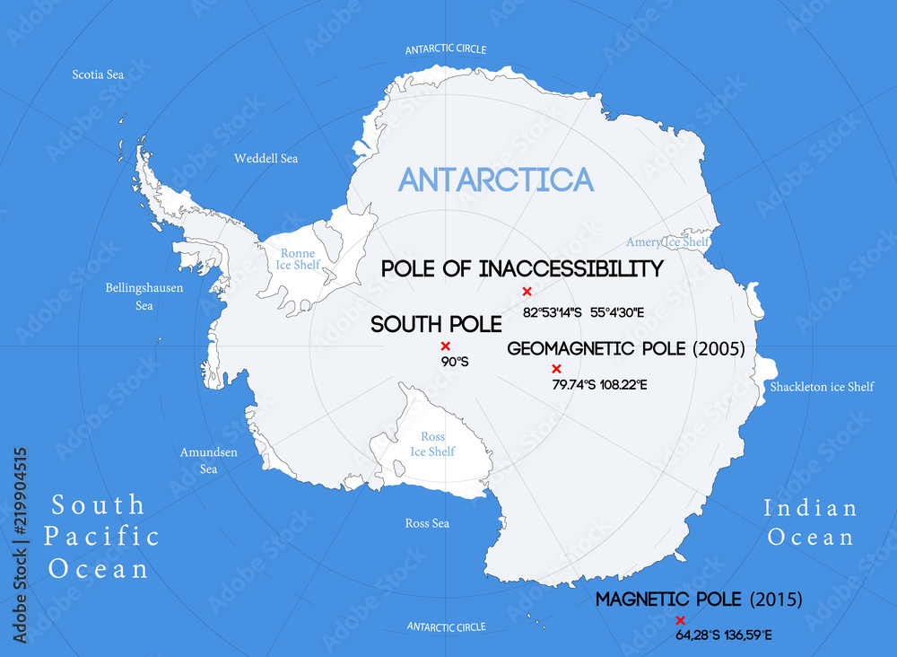 Schematic vector map. Location of the South poles