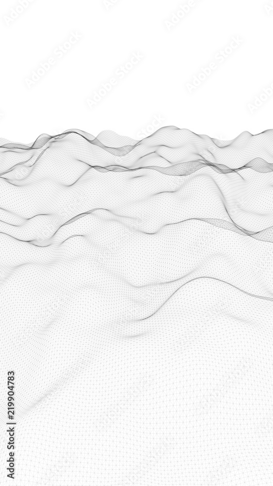 Obraz premium Abstract landscape on a white background. Cyberspace grid. Hi-tech network. Vertical image orientation. 3D illustration