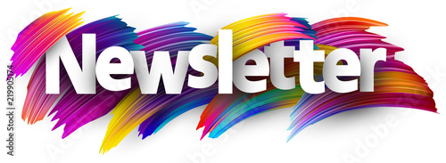 Newsletter sign with colorful brush strokes.