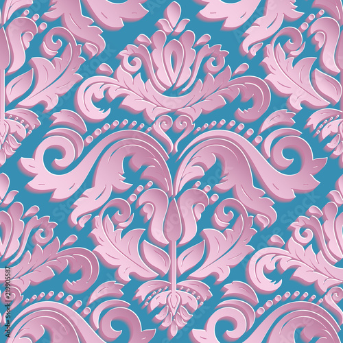 Seamless oriental colored volume ornament. Fine traditional oriental pattern with 3D elements, shadows and highlights