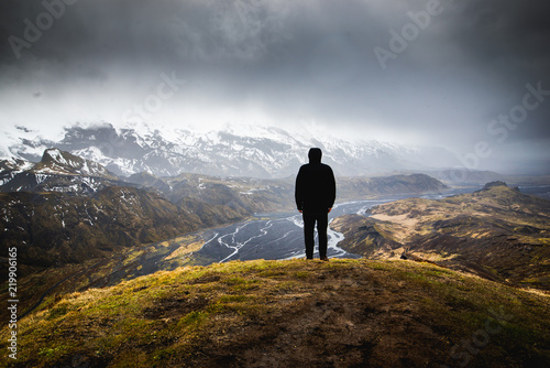 Silhouette on Thorsmork mountain