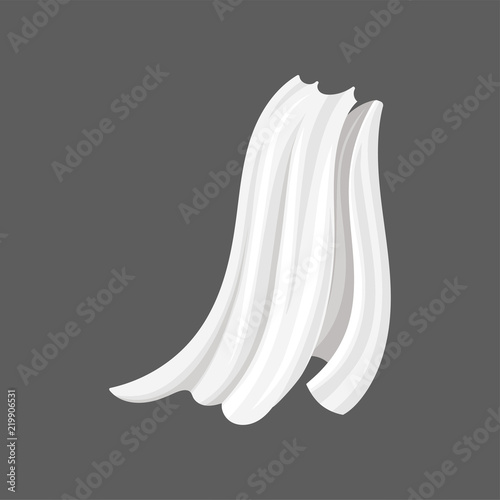 Flat vector illustration of white silk cloth flying on the wind. Long satin curtains for home decor. Drape with wavy folds