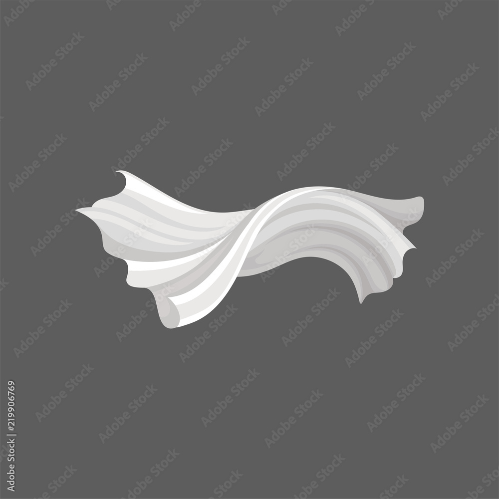 Flat vector illustration of silk cloth. White long fabric. Textile for home decor. Curtains flying on the wind