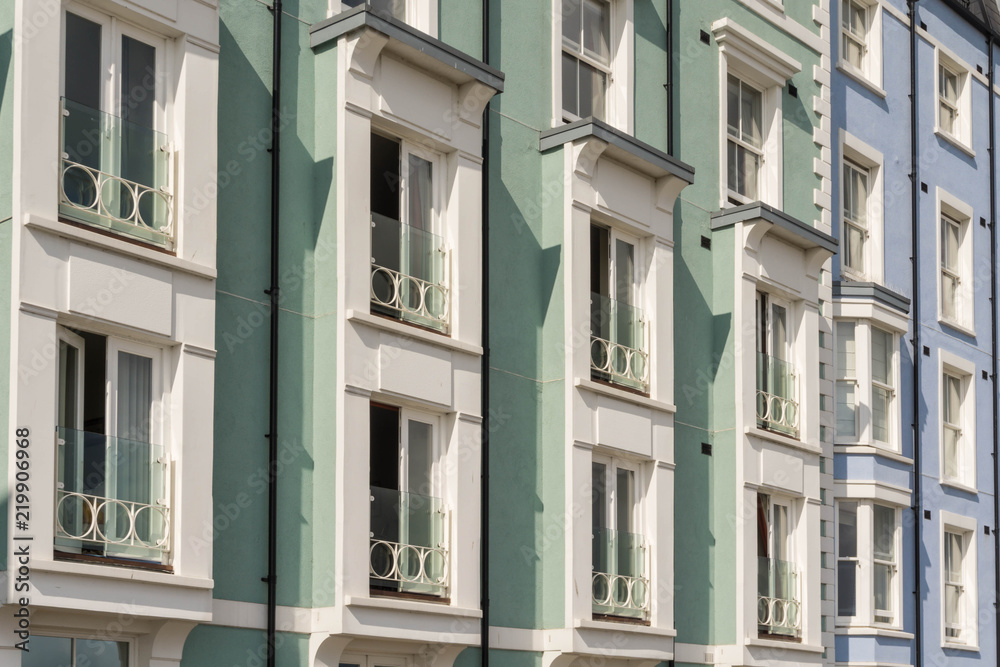 Pastel coloured houses in the Pembrokeshire town on Tenby in South Wales