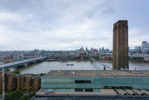 LONDON, UK - 15 Sep 2017: The Tate Modern Gallery tower is popular viewpoint in front of the Thames river, in London, UK.