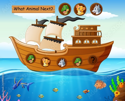 Wood boat sailing with wild animals theme