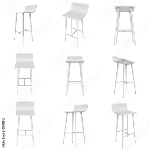 Bar stool furniture 3d render isolated on white. High chair. Bar interior design. photo