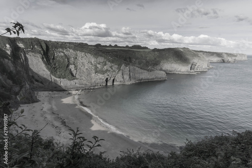 Black and White Image of the Skrinkle Haven Beach on the Pembrokeshire Coast in South Wales