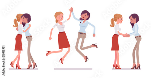 Female friends meeting, greeting