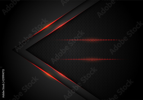 Abstract red light arrow on black with hexagon mesh design modern luxury futuristic technology background vector illustration.