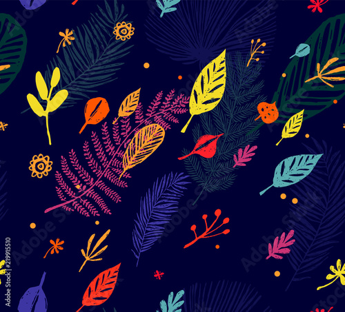 Multicolor Seamless trendy pattern, autumn background, exotic leaves. Vector ...