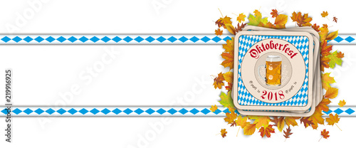 Oktoberfest 2018 Header Bierdeckel und Bänder in bayrischen Farben