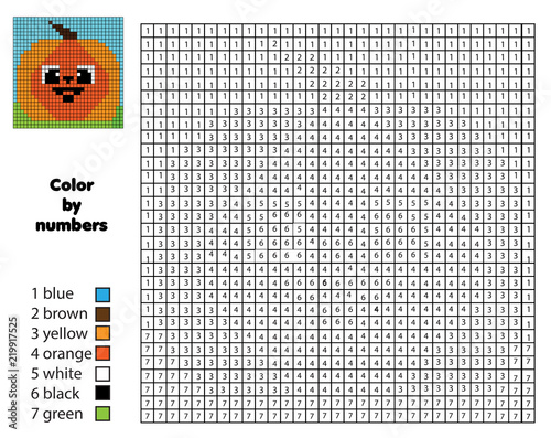 Coloring page with pumpkin. Color by numbers printable activity