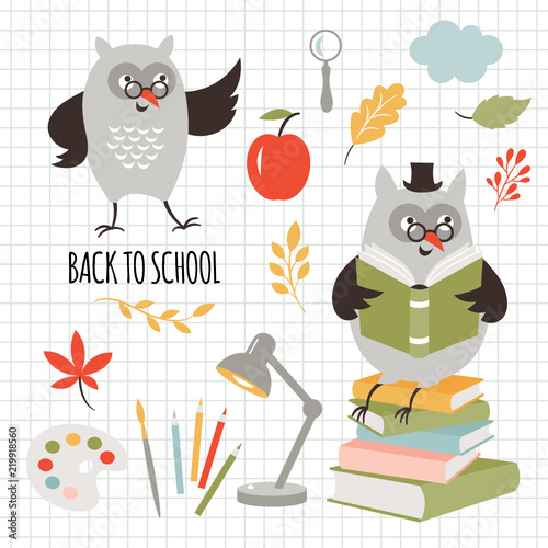 Back to school, illustrations set, vector images
