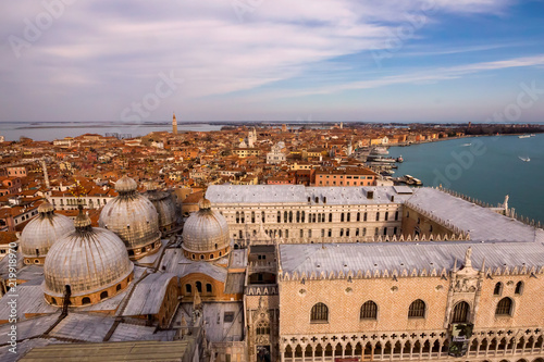 Aerial view of Venice, Palazzo Ducale, Basilica di San Marco.