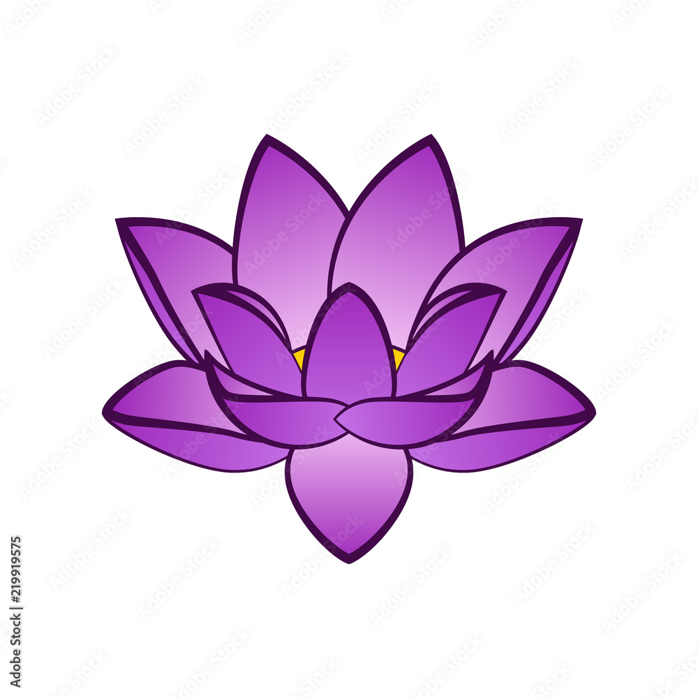 Simple violet lotus flower vector illustration. Isolated aquatic plant on a white background for the art design or logo. 
