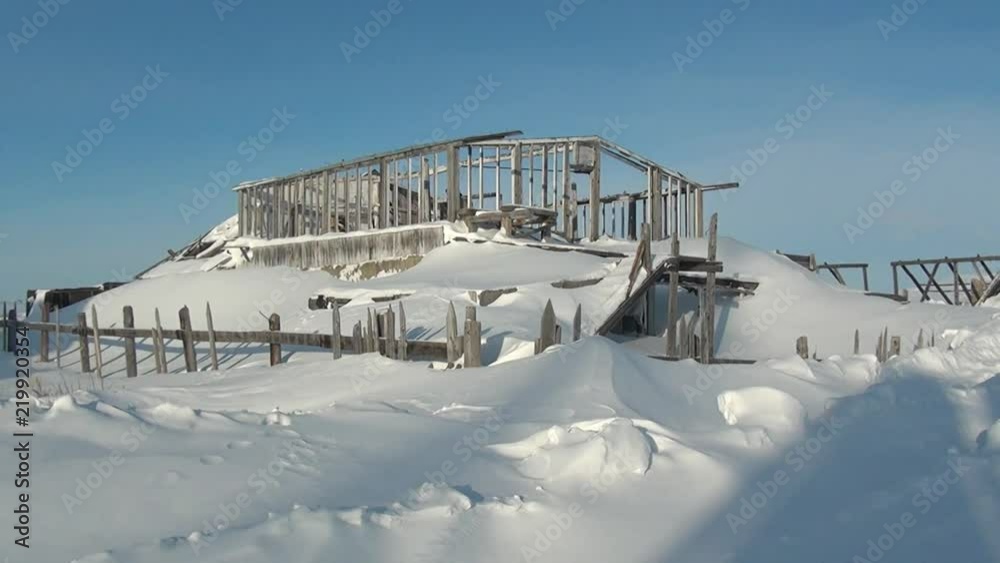 Ruins of snow abandoned house ghost town Coal Mines on far north of Russia. Hopelessness in deserted city. Unique place for stalkers. Ruins of snow abandoned house ghost town Coal Mines on far north of Russia. Hopelessness in deserted city. Unique place for stalkers.