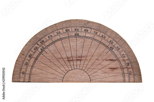 Ruler scale circle made from wood isolated on white backgroud photo