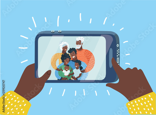 Black family taking a selfie photo.