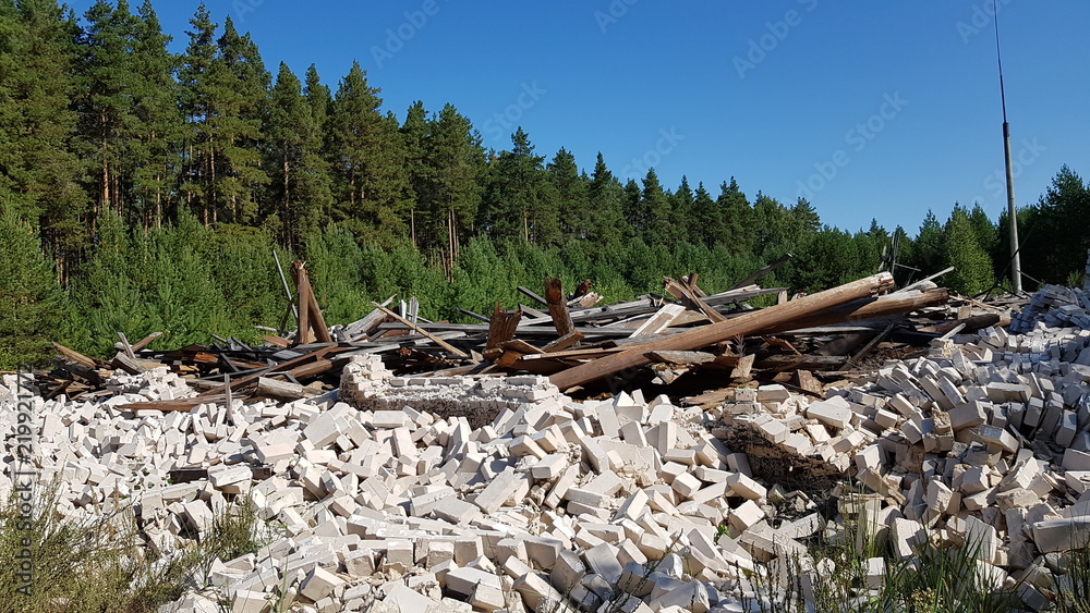 a building destroyed in the forest