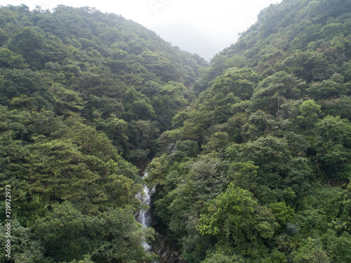 Aerial View of Waterfall in the Tropical Rainforest Mountains