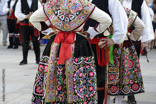 Dancers wearing one of the folk costume of Zamora (Spain) ready to dance