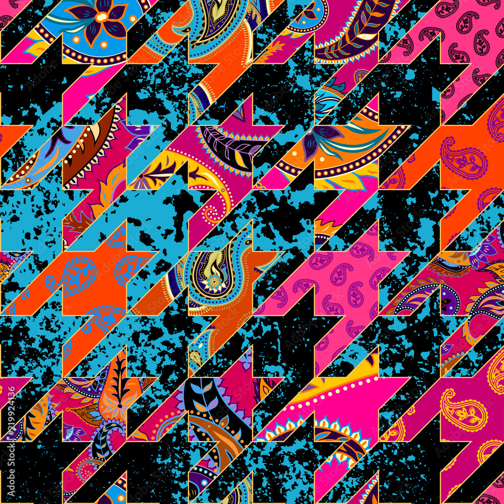 Seamless background pattern. Geometrical Hounds-tooth pattern in a patchwork style.