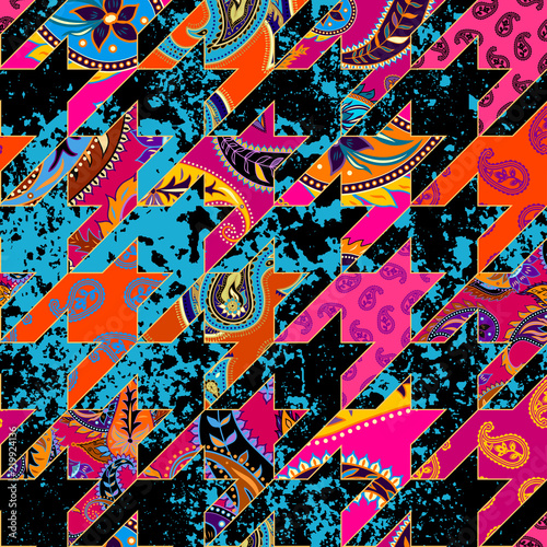 Seamless background pattern. Geometrical Hounds-tooth pattern in a patchwork style.