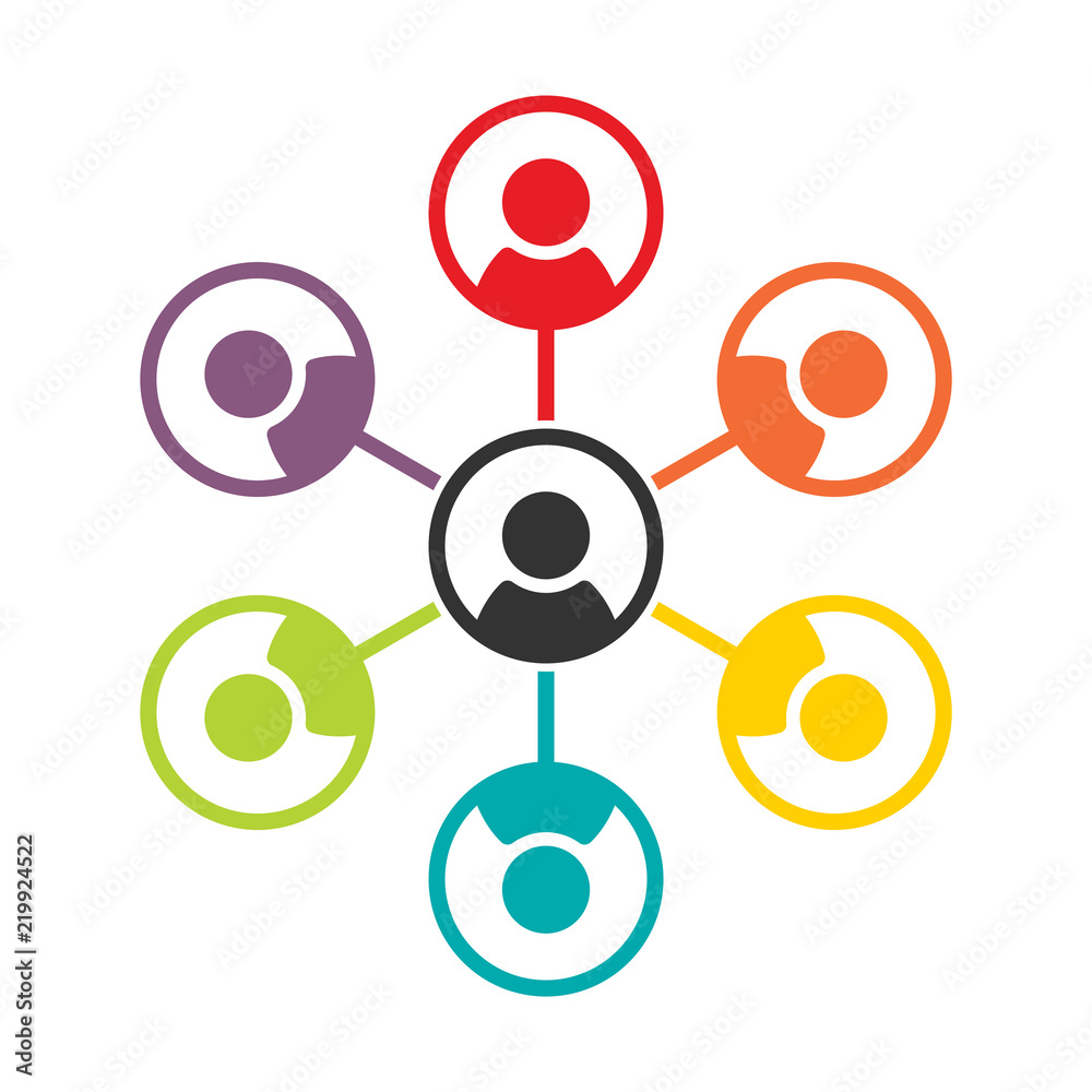 Simple, flat, colorful social (people) networking icon. Team icon. Isolated on white - obrazy, fototapety, plakaty 